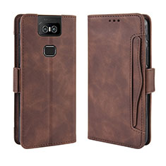 Custodia Portafoglio In Pelle Cover con Supporto BY3 per Asus Zenfone 6 ZS630KL Marrone