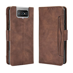 Custodia Portafoglio In Pelle Cover con Supporto BY3 per Asus ZenFone 8 Flip ZS672KS Marrone