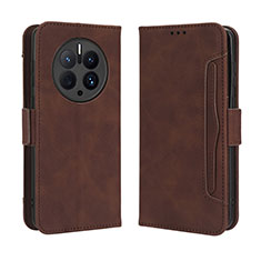 Custodia Portafoglio In Pelle Cover con Supporto BY3 per Huawei Mate 50 Pro Marrone