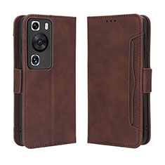 Custodia Portafoglio In Pelle Cover con Supporto BY3 per Huawei P60 Pro Marrone