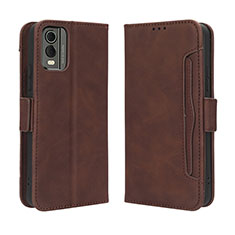 Custodia Portafoglio In Pelle Cover con Supporto BY3 per Nokia C210 Marrone