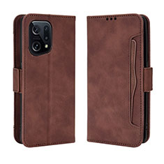 Custodia Portafoglio In Pelle Cover con Supporto BY3 per Oppo Find X5 5G Marrone