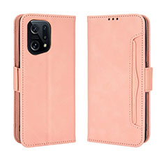 Custodia Portafoglio In Pelle Cover con Supporto BY3 per Oppo Find X5 5G Rosa