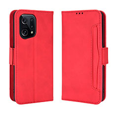 Custodia Portafoglio In Pelle Cover con Supporto BY3 per Oppo Find X5 5G Rosso