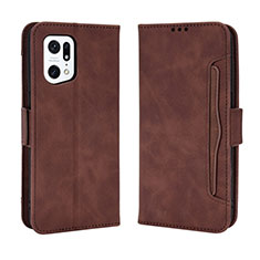 Custodia Portafoglio In Pelle Cover con Supporto BY3 per Oppo Find X5 Pro 5G Marrone