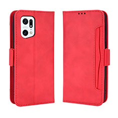 Custodia Portafoglio In Pelle Cover con Supporto BY3 per Oppo Find X5 Pro 5G Rosso