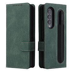 Custodia Portafoglio In Pelle Cover con Supporto BY3 per Samsung Galaxy Z Fold3 5G Verde