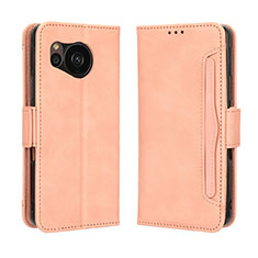 Custodia Portafoglio In Pelle Cover con Supporto BY3 per Sharp Aquos Sense7 Rosa