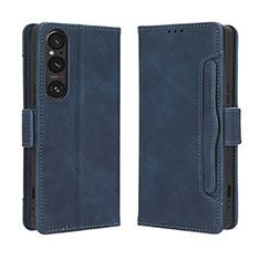 Custodia Portafoglio In Pelle Cover con Supporto BY3 per Sony Xperia 1 V Blu