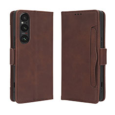 Custodia Portafoglio In Pelle Cover con Supporto BY3 per Sony Xperia 1 V Marrone