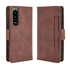 Custodia Portafoglio In Pelle Cover con Supporto BY3 per Sony Xperia 5 III Marrone