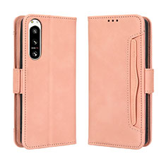 Custodia Portafoglio In Pelle Cover con Supporto BY3 per Sony Xperia 5 IV Rosa