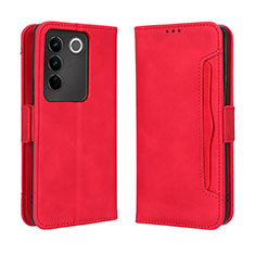 Custodia Portafoglio In Pelle Cover con Supporto BY3 per Vivo V27 Pro 5G Rosso