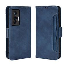 Custodia Portafoglio In Pelle Cover con Supporto BY3 per Vivo X70t Blu