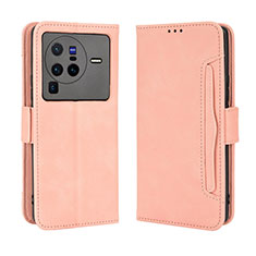 Custodia Portafoglio In Pelle Cover con Supporto BY3 per Vivo X80 Pro 5G Rosa