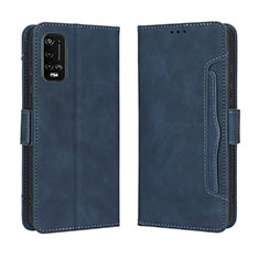 Custodia Portafoglio In Pelle Cover con Supporto BY3 per Wiko Power U20 Blu