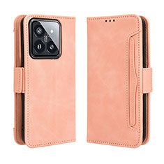 Custodia Portafoglio In Pelle Cover con Supporto BY3 per Xiaomi Mi 14 Pro 5G Rosa