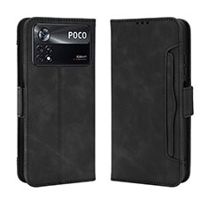 Custodia Portafoglio In Pelle Cover con Supporto BY3 per Xiaomi Poco M4 Pro 4G Nero