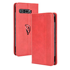 Custodia Portafoglio In Pelle Cover con Supporto BY4 per Asus ROG Phone 3 Strix ZS661KS Rosso