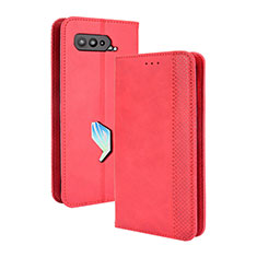 Custodia Portafoglio In Pelle Cover con Supporto BY4 per Asus ROG Phone 5 Pro Rosso