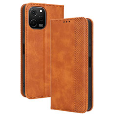 Custodia Portafoglio In Pelle Cover con Supporto BY4 per Huawei Enjoy 50z Marrone