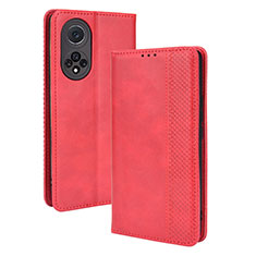 Custodia Portafoglio In Pelle Cover con Supporto BY4 per Huawei Honor 50 Pro 5G Rosso