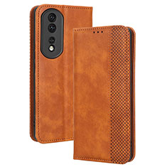 Custodia Portafoglio In Pelle Cover con Supporto BY4 per Huawei Honor 80 Pro Flat 5G Marrone