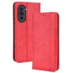 Custodia Portafoglio In Pelle Cover con Supporto BY4 per Huawei Nova 10 Pro Rosso