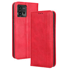 Custodia Portafoglio In Pelle Cover con Supporto BY4 per Motorola Moto G72 Rosso