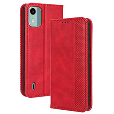 Custodia Portafoglio In Pelle Cover con Supporto BY4 per Nokia C12 Pro Rosso