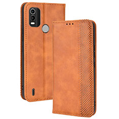 Custodia Portafoglio In Pelle Cover con Supporto BY4 per Nokia C21 Plus Marrone