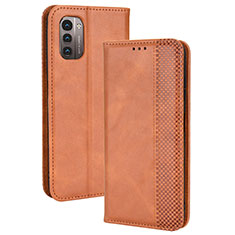 Custodia Portafoglio In Pelle Cover con Supporto BY4 per Nokia G11 Marrone