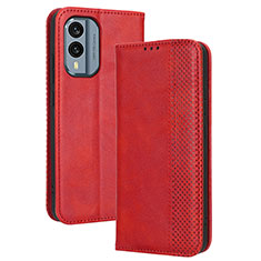 Custodia Portafoglio In Pelle Cover con Supporto BY4 per Nokia X30 5G Rosso