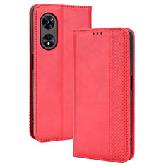 Custodia Portafoglio In Pelle Cover con Supporto BY4 per Oppo A1 5G Rosso