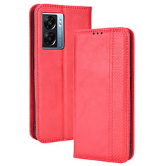 Custodia Portafoglio In Pelle Cover con Supporto BY4 per Oppo A56S 5G Rosso
