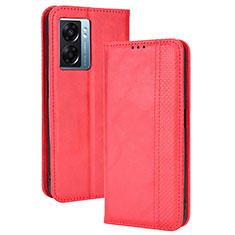 Custodia Portafoglio In Pelle Cover con Supporto BY4 per Oppo A57 5G Rosso