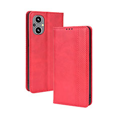 Custodia Portafoglio In Pelle Cover con Supporto BY4 per Oppo A96 5G Rosso