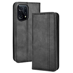 Custodia Portafoglio In Pelle Cover con Supporto BY4 per Oppo Find X5 5G Nero