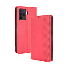 Custodia Portafoglio In Pelle Cover con Supporto BY4 per Oppo Reno5 Lite Rosso