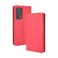 Custodia Portafoglio In Pelle Cover con Supporto BY4 per Oppo Reno6 Pro 5G Rosso