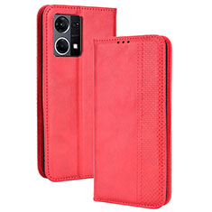 Custodia Portafoglio In Pelle Cover con Supporto BY4 per Oppo Reno8 4G Rosso