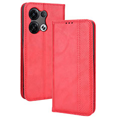 Custodia Portafoglio In Pelle Cover con Supporto BY4 per Oppo Reno8 5G Rosso