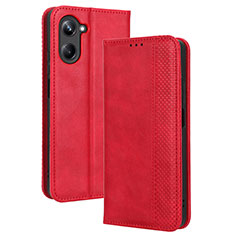 Custodia Portafoglio In Pelle Cover con Supporto BY4 per Realme 10 Pro 5G Rosso