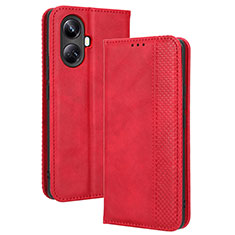 Custodia Portafoglio In Pelle Cover con Supporto BY4 per Realme 10 Pro+ Plus 5G Rosso