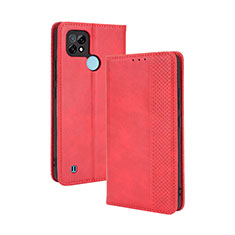 Custodia Portafoglio In Pelle Cover con Supporto BY4 per Realme C21 Rosso