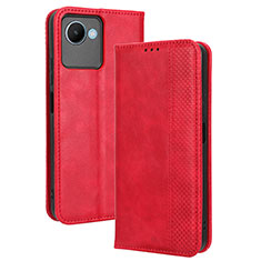 Custodia Portafoglio In Pelle Cover con Supporto BY4 per Realme C30 Rosso