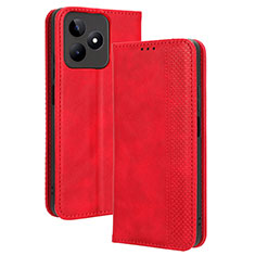 Custodia Portafoglio In Pelle Cover con Supporto BY4 per Realme C51 Rosso