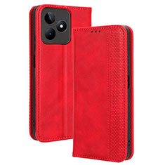 Custodia Portafoglio In Pelle Cover con Supporto BY4 per Realme C53 India Rosso