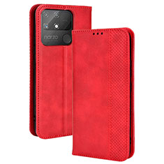 Custodia Portafoglio In Pelle Cover con Supporto BY4 per Realme Narzo 50A Rosso