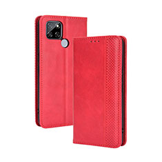 Custodia Portafoglio In Pelle Cover con Supporto BY4 per Realme Q2i 5G Rosso